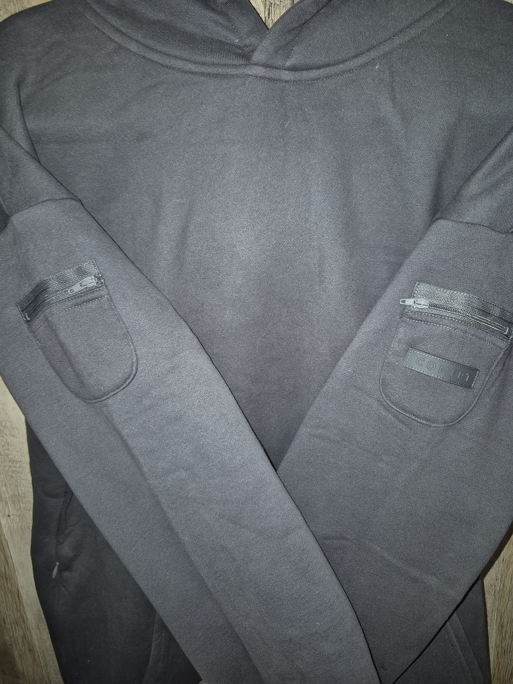 Comfrt XL Oversized Utility Hoodie Charcoal Gray Zip Pocket Heavyweight